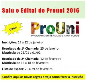 saiu o edital do prouni 2016