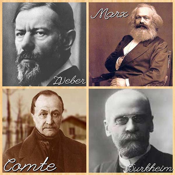 quatro autores clássicos da Sociologia: Weber, Marx, Comte e Durkheim