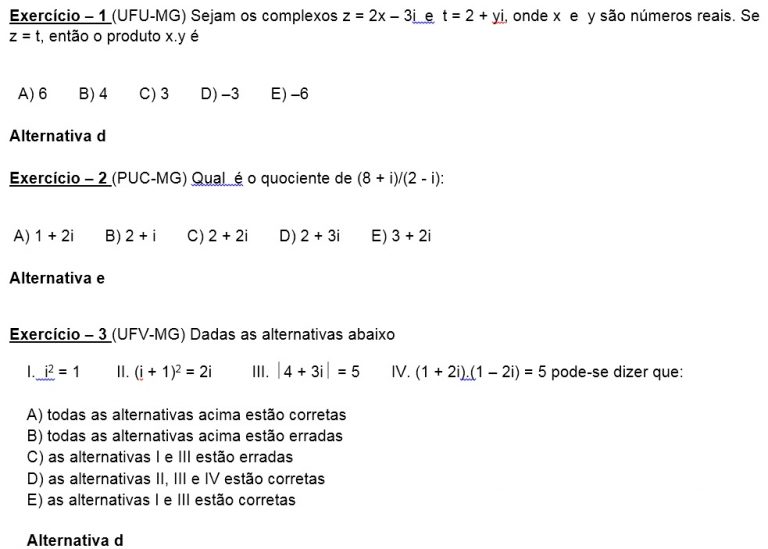 Os Números Complexos resumo simulado de matemática