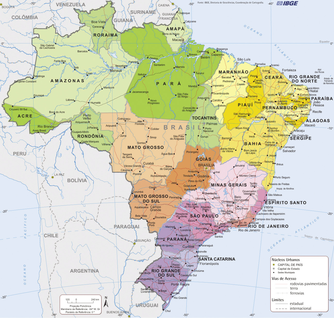 Mapa com a Divisão Política do Brasil