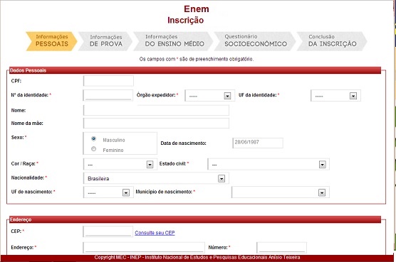 passo 3 inscrição Enem