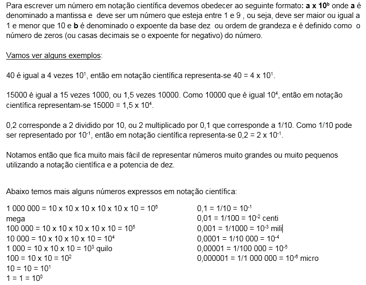 Notação Científica - Definição, Suas Propriedades e Exercícios, PDF, Exponenciação