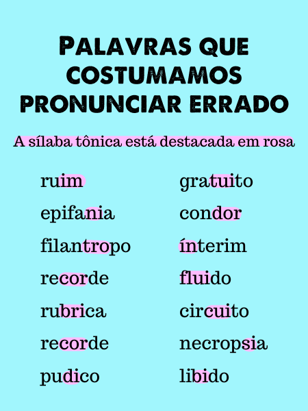 Palavras que costumamos pronunciar errado - sílaba tônica