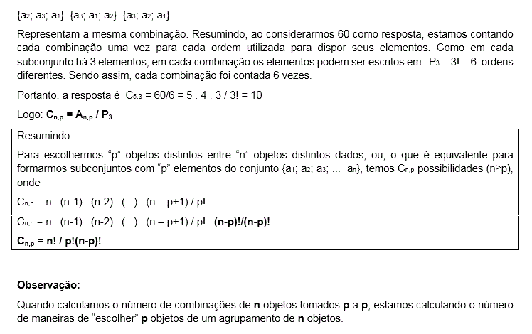 COMBINAÇÃO SIMPLES, ANÁLISE COMBINATÓRIA