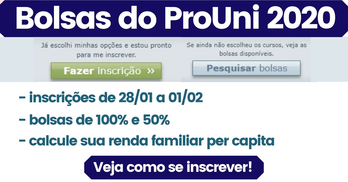 inscrição prouni 2020 abertas