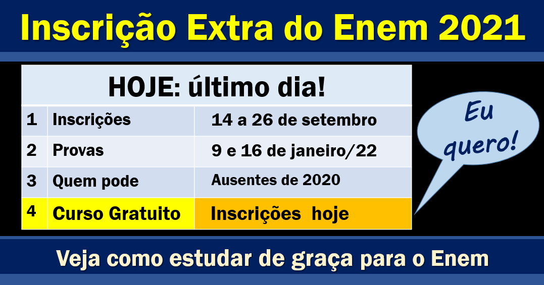 Hoje – Último dia de inscrições extras para o Enem 2021