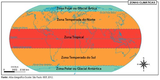 Mapa das zonas climáticas - questões sobre clima