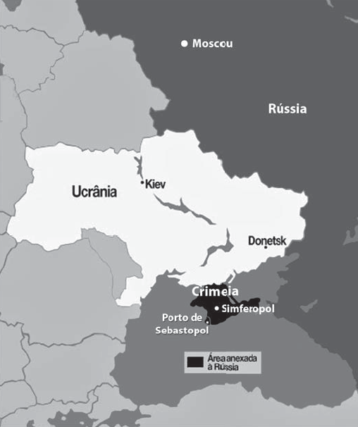 Mapa da Ucrânia com destaque na Criméia