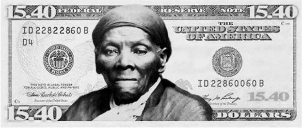 Nota de dólar com rosto de mulher
