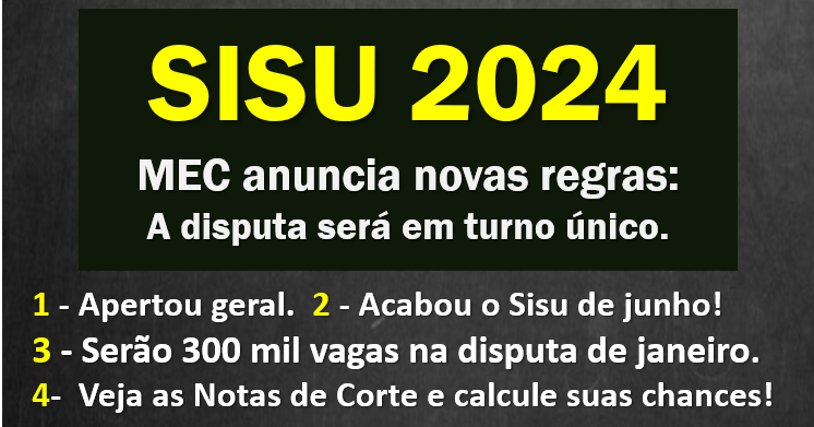 Inscrições Sisu 2024 - novas regras, cronograma, datas, passo a passo