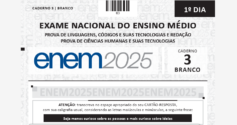 Capa do Enem com design oficial do exame, destacando o título e a identidade visual da prova e a nota dos treineiros
